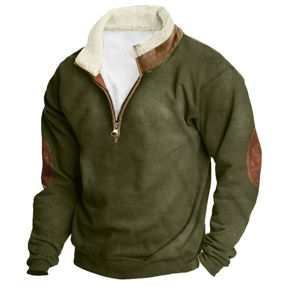 CONZONE Mens Pullover Sweatshirts Long Sleeve Sweatshirt for Men Trendy Solid Color Quarter Zip Stand Collar Fall Hoodie Sweatshirt