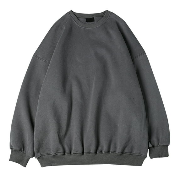 CONZONE Mens Pullover Sweatshirts Long Sleeve Sweatshirt for Men Trendy Solid Color Y2K Crew Neck Warm Fall Hoodie Sweatshirt
