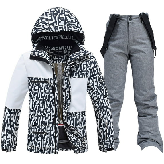 CONZONE Mens Ski Suits Casual Men's Snowboarding Set Fashion Graphic Windproof Jacket Pants Thick Skiing Suit for Men Warm Thermal Winter Snowsuits