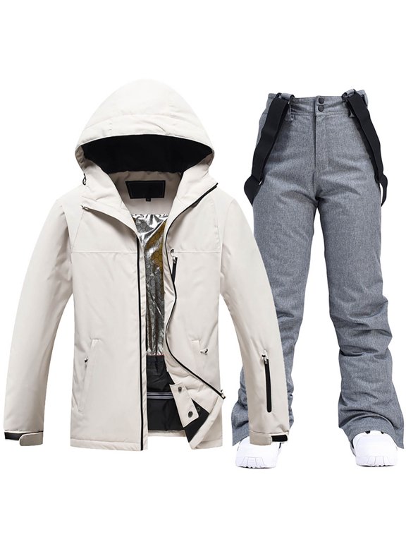 Mens Ski Suits Casual Men's Snowboarding Set Solid Color Windproof Jacket Pants Thick Skiing Suit for Men Warm Thermal Winter Snowsuits