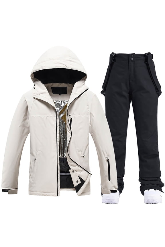Mens Ski Suits Casual Men's Snowboarding Set Solid Color Windproof Jacket Pants Thick Skiing Suit for Men Warm Thermal Winter Snowsuits