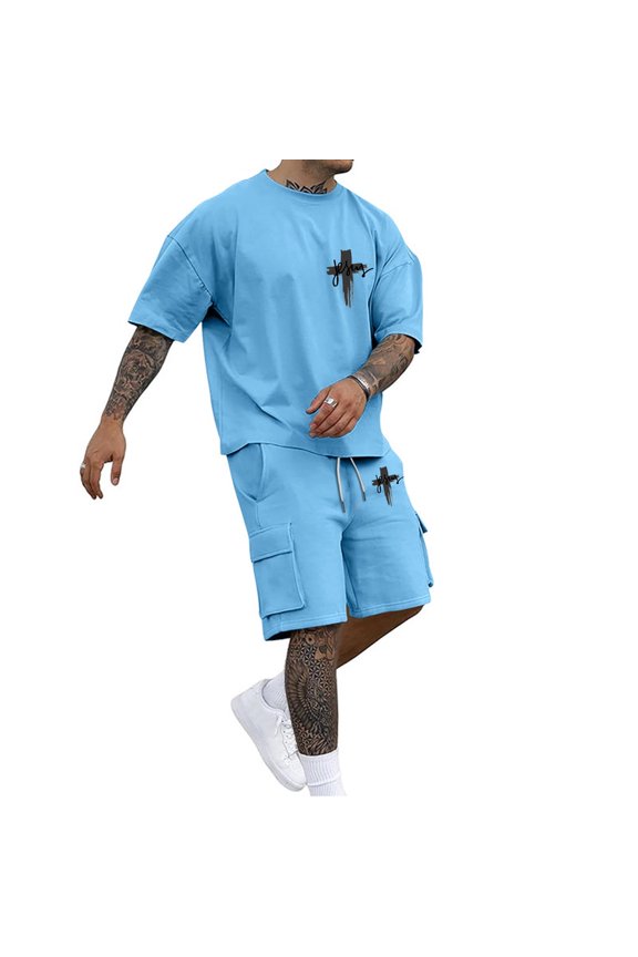 Mens Summer Track Suits 2 Peice Sweatsuit for Men Letter Graphic Y2K Short Sleeve Shirts Shorts Outifts Cozy Loose Fit Athletic Tracksuit