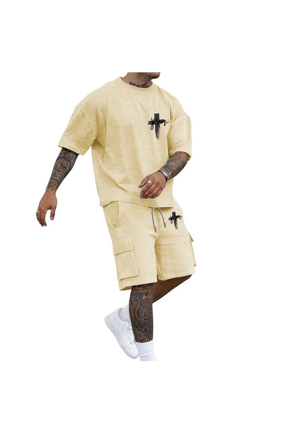 Mens Summer Track Suits 2 Peice Sweatsuit for Men Letter Graphic Y2K Short Sleeve Shirts Shorts Outifts Cozy Loose Fit Athletic Tracksuit