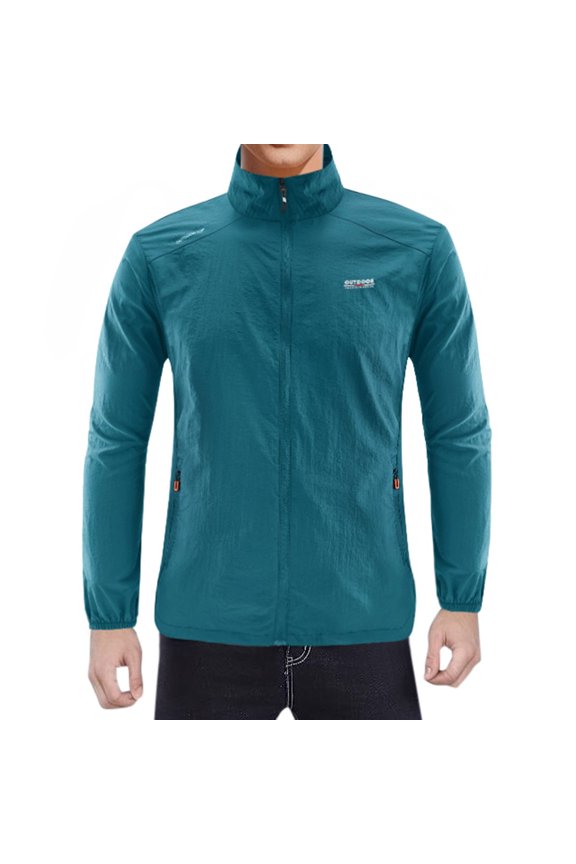 Mens Sun Protection Jacket Full Zip Up Jacket for Men Lightweight Solid Fall Windbreaker Running Jackets With Pockets