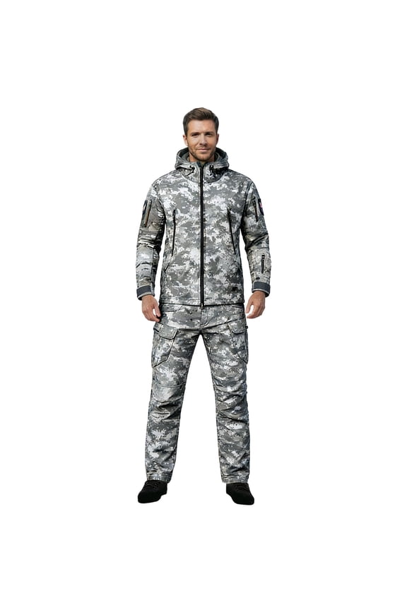 Mens Sweatsuit 2 Peice Set Casual Hiking Suit for Men Windproof Waterproof Camouflage Jacket Sweatpants Warm Fall Winter Athletic Outdoor Outfits