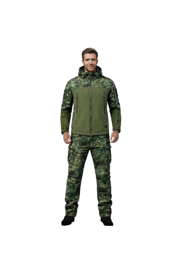 Mens Sweatsuit 2 Peice Set Casual Hiking Suit for Men Windproof Waterproof Camouflage Jacket Sweatpants Warm Fall Winter Athletic Outdoor Outfits