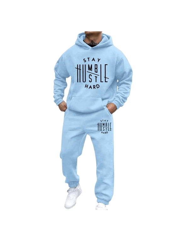 Mens Sweatsuit 2 Peice Set Casual Track Suit for Men Letter Graphic Y2K Long Sleeve Hoodies Sweatpants Cozy Fall Winter Athletic Jogging Outfits