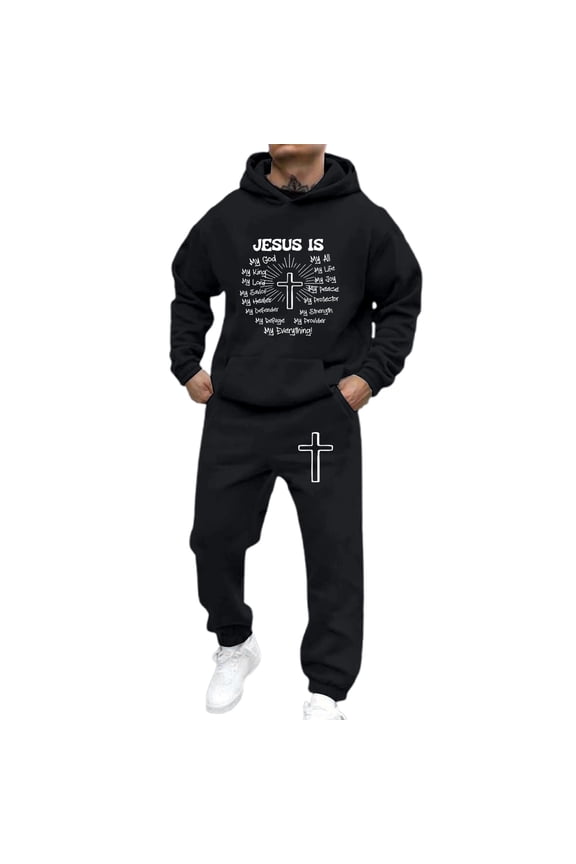 Mens Sweatsuit 2 Peice Set Casual Track Suit for Men Letter Graphic Y2K Long Sleeve Hoodies Sweatpants Cozy Fall Winter Athletic Jogging Outfits