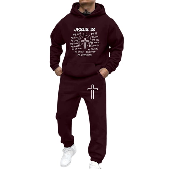 CONZONE Mens Sweatsuit 2 Peice Set Casual Track Suit for Men Letter Graphic Y2K Long Sleeve Hoodies Sweatpants Cozy Fall Winter Athletic Jogging Outfits