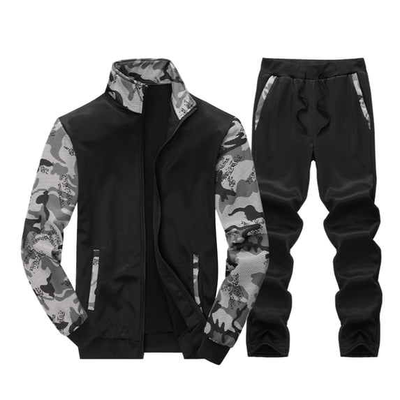 CONZONE Mens Sweatsuit 2 Peice Set Casual Track Suit for Men Camouflage Long Sleeve Zip Jacket Pants Cozy Fall Winter Athletic Jogging Outfits
