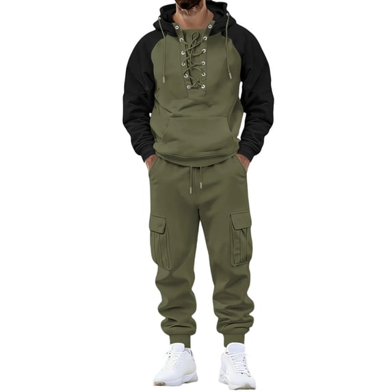 CONZONE Mens Sweatsuit 2 Peice Set Casual Track Suit for Men Patchwork Color Long Sleeve Hoodies Sweatpants Cozy Fall Winter Athletic Jogging Outfits