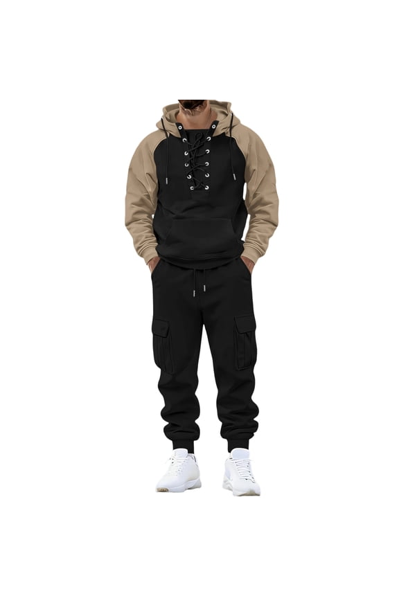 Mens Sweatsuit 2 Peice Set Casual Track Suit for Men Patchwork Color Long Sleeve Hoodies Sweatpants Cozy Fall Winter Athletic Jogging Outfits