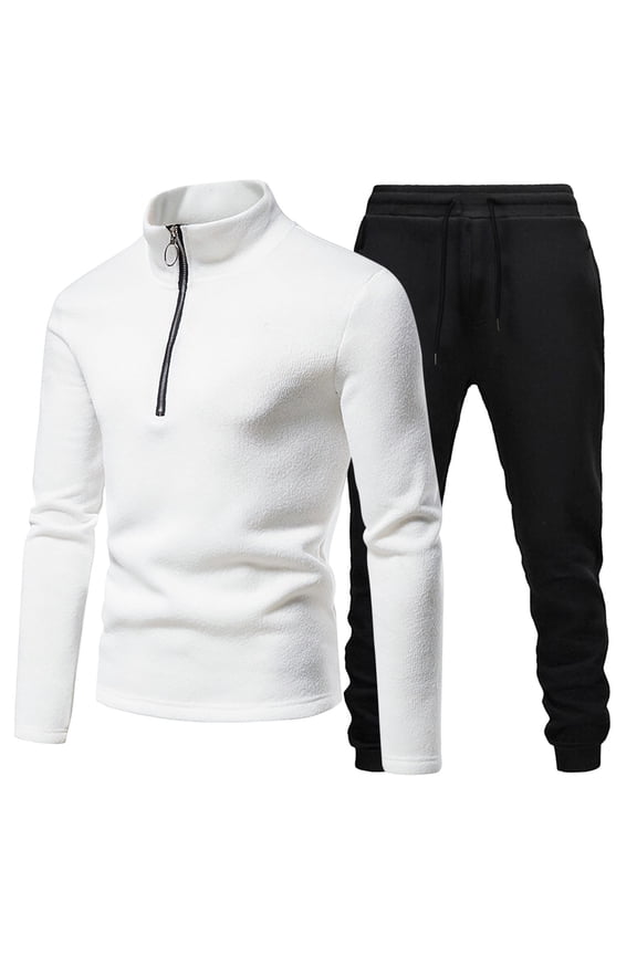 Mens Sweatsuit 2 Peice Set Casual Track Suit for Men Solid Color Long Sleeve Base Tops Pants Warm Fall Winter Athletic Jogging Outfits