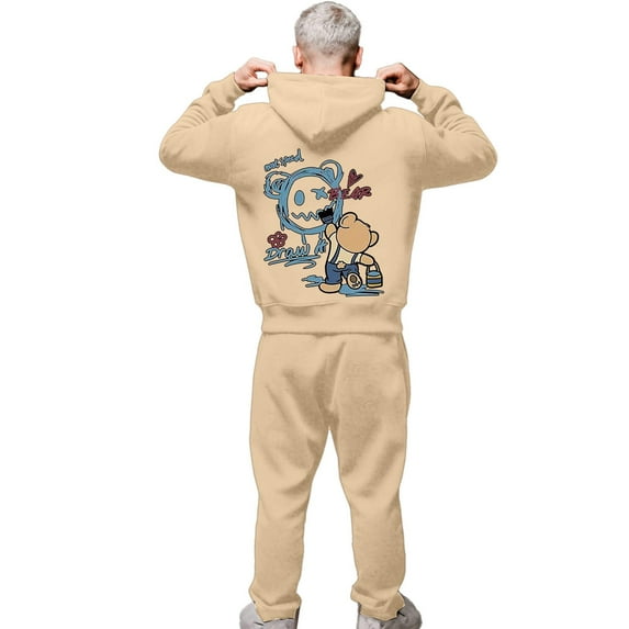 CONZONE Mens Sweatsuit 2 Piece Sets Casual Men's Jogging Tracksuit Set Graphic Y2K Print Pullover Hoodie Pants Sweat Suit for Men Cozy Fall Winter Athletic Track Suit Outfits
