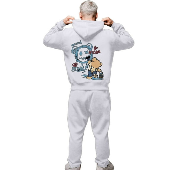CONZONE Mens Sweatsuit 2 Piece Sets Casual Men's Jogging Tracksuit Set Graphic Y2K Print Pullover Hoodie Pants Sweat Suit for Men Cozy Fall Winter Athletic Track Suit Outfits