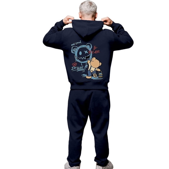 CONZONE Mens Sweatsuit 2 Piece Sets Casual Men's Jogging Tracksuit Set Graphic Y2K Print Pullover Hoodie Pants Sweat Suit for Men Cozy Fall Winter Athletic Track Suit Outfits