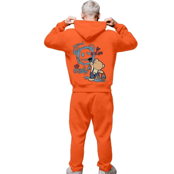 CONZONE Mens Sweatsuit 2 Piece Sets Casual Men's Jogging Tracksuit Set Graphic Y2K Print Pullover Hoodie Pants Sweat Suit for Men Cozy Fall Winter Athletic Track Suit Outfits