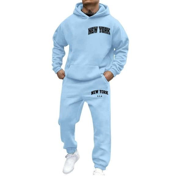CONZONE Mens Sweatsuit 2 Piece Sets Casual Men's Jogging Tracksuit Set Letter Graphic Pullover Hoodie Pants Sweat Suit for Men Cozy Fall Winter Athletic Track Suit Outfits