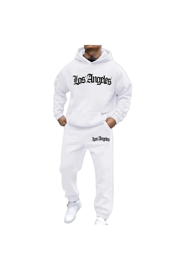Mens Sweatsuit 2 Piece Sets Casual Men's Jogging Tracksuit Set Letter Graphic Pullover Hoodie Pants Sweat Suit for Men Cozy Fall Winter Athletic Track Suit Outfits