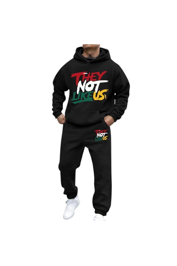 Mens Sweatsuit 2 Piece Sets Casual Men's Jogging Tracksuit Set Letter Graphic Pullover Hoodie Pants Sweat Suit for Men Cozy Fall Winter Athletic Track Suit Outfits