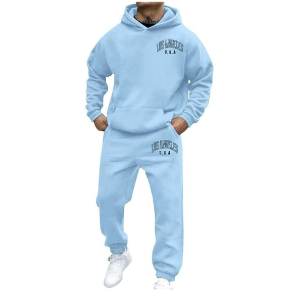 CONZONE Mens Sweatsuit 2 Piece Sets Casual Men's Jogging Tracksuit Set Letter Graphic Pullover Hoodie Pants Sweat Suit for Men Cozy Fall Winter Athletic Track Suit Outfits