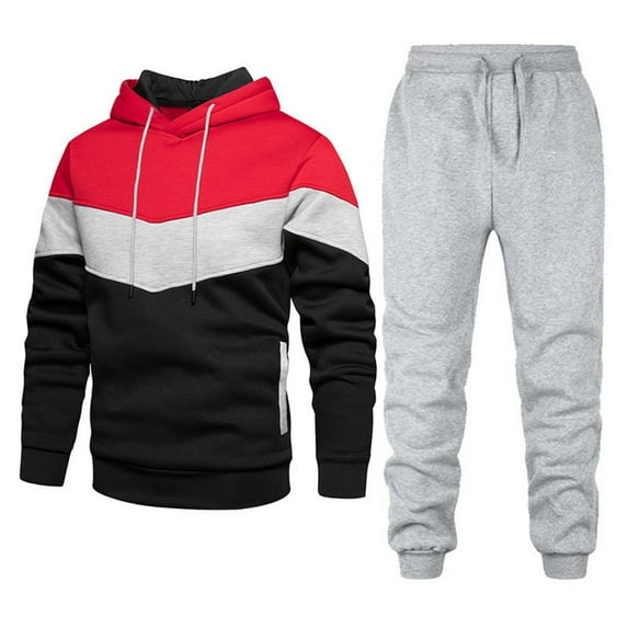 CONZONE Mens Sweatsuit 2 Piece Sets Casual Men's Jogging Tracksuit Set Patchwork Color Pullover Hoodie Sweatpants Sweat Suit for Men Cozy Fall Winter Athletic Track Suit Outfits