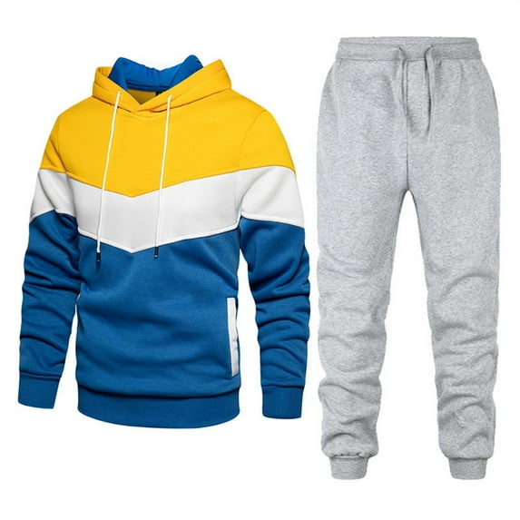 CONZONE Mens Sweatsuit 2 Piece Sets Casual Men's Jogging Tracksuit Set Patchwork Color Pullover Hoodie Sweatpants Sweat Suit for Men Cozy Fall Winter Athletic Track Suit Outfits