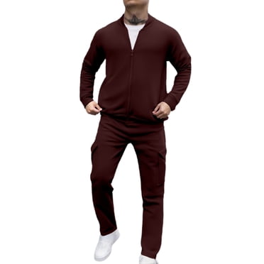 Vkwear Men's Zip Up Fleece Sports Gym Jogging Track Sweatsuit – 2 Piece Set With Cargo Pockets, Regular Fit