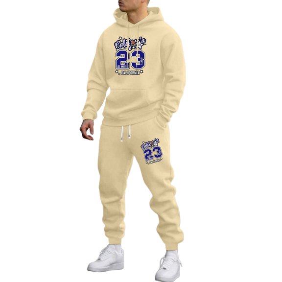 CONZONE Mens Sweatsuit 2 Piece Sets Mens Jogging Tracksuit Set Number 23 Graphic Y2K Pullover Hoodies Sweatpants Soft Sweat Suit for Men Cozy Fall Winter Track Suit