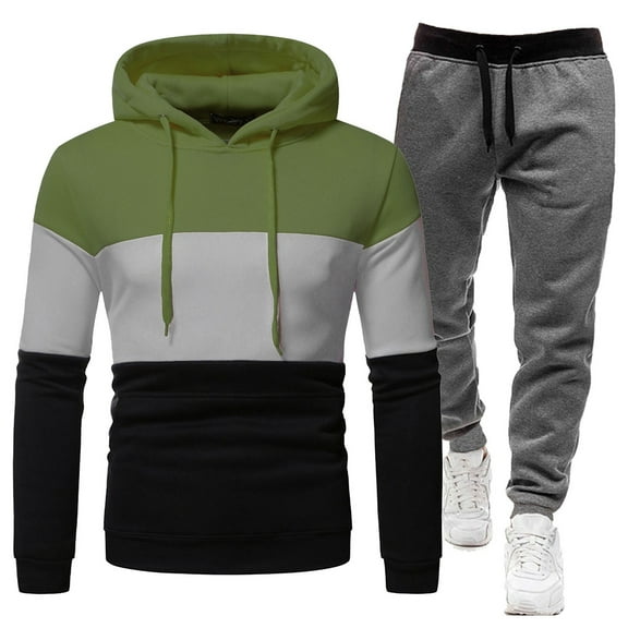 CONZONE Mens Sweatsuit 2 Piece Sets Mens Jogging Tracksuit Set Patchwork Color Pullover Hoodies Sweatpants Soft Sweat Suit for Men Cozy Fall Winter Track Suit