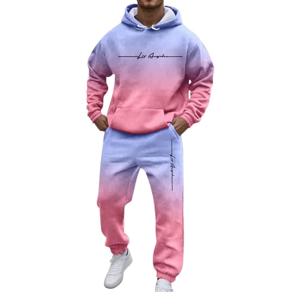 CONZONE Mens Sweatsuit Set Long Sleeve Letter Graphic Gradient Y2K Hoodies and Sweatpants Tracksuit for Men Cozy Fall Winter 2 Piece Outfits