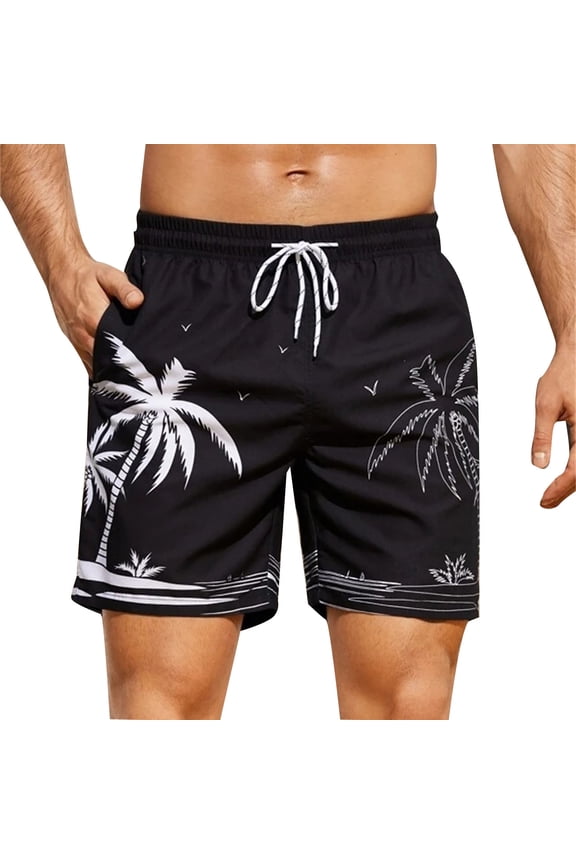 Mens Swim Trunks Hawaiian Graphic Y2K Board Shorts for Men Elastic Waist Drawstring Lightweight Quick Dry Summer Beach Swim Shorts With Pocket