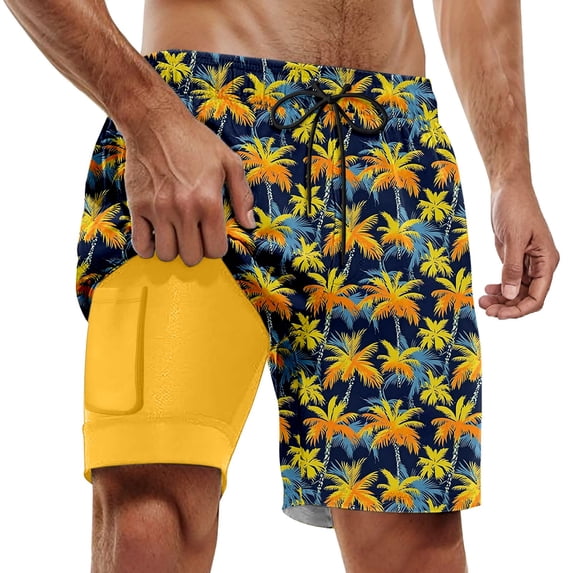 CONZONE Mens Swim Trunks With Mesh Liner Elastic Waist Summer Shorts for Men Hawaii Graphic Y2K Lightweight Loose Fit Vacation Beach Shorts With Pockets
