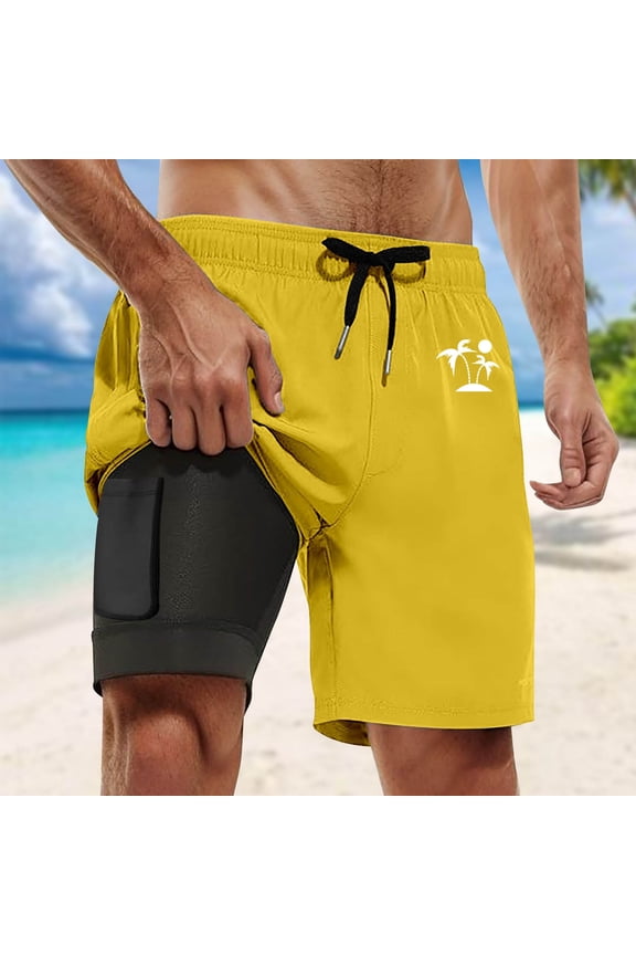 Mens Swim Trunks With Stretch Liner Hawaiian Graphic Y2K Board Shorts for Men Elastic Waist Drawstring Lightweight Quick Dry Summer Beach Swim Shorts With Pocket