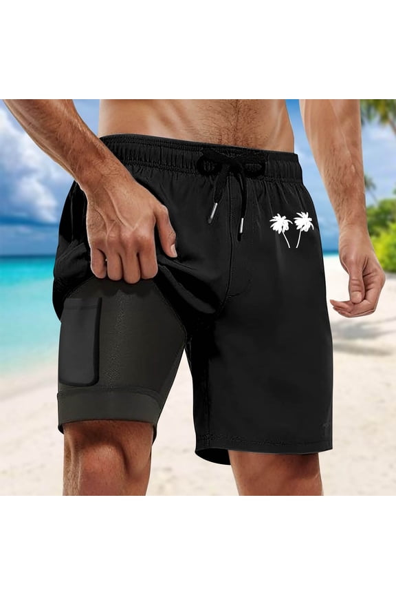 Mens Swim Trunks With Stretch Liner Hawaiian Graphic Y2K Board Shorts for Men Elastic Waist Drawstring Lightweight Quick Dry Summer Beach Swim Shorts With Pocket