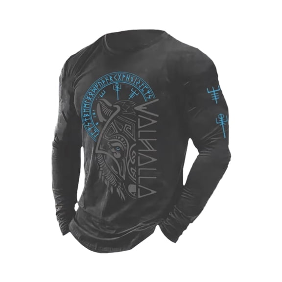 CONZONE Mens T-Shirts Long Sleeve T Shirts for Men Casual Crew Neck Norse Mythology Graphic Y2K Lightweight Tees Soft Cozy Tops