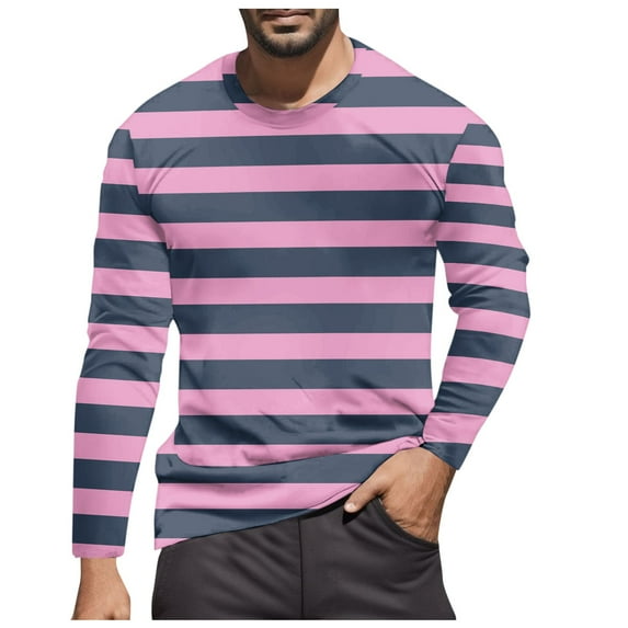 CONZONE Mens T-Shirts Long Sleeve T Shirts for Men Casual Crew Neck Striped Lightweight Tees Soft Cozy Athletic Tops