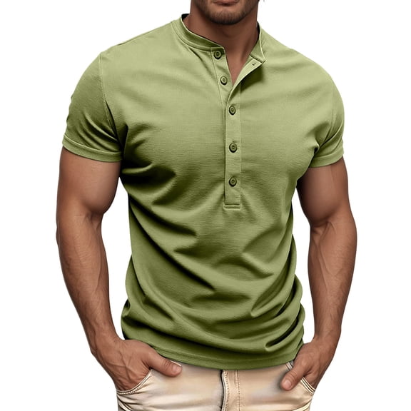 CONZONE Mens T-Shirts Short Sleeve T Shirts for Men Casual Crew Neck Solid Color Lightweight Tees Soft Cozy Half Buttons Tops