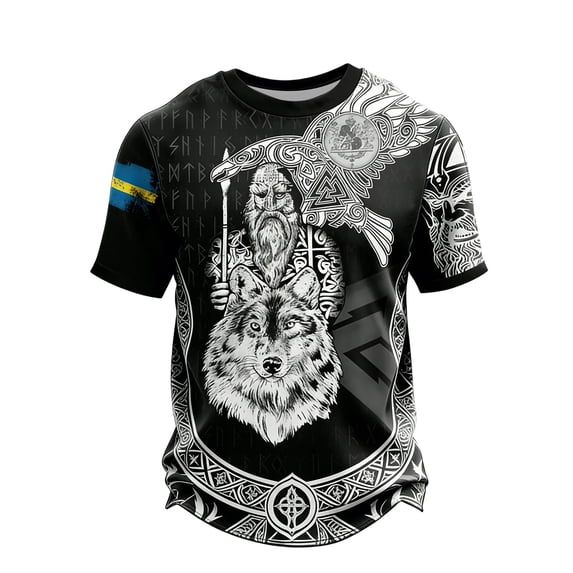 CONZONE Mens T-Shirts Short Sleeve Viking Mythology T-Shirts for Men Crew Neck Graphic Y2K Casual Summer Tee Tops