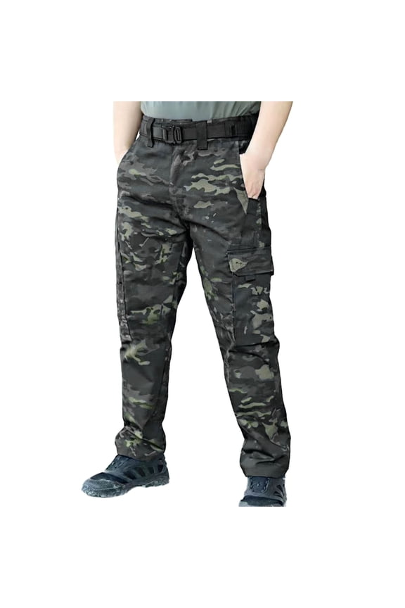 Mens Tactical Cargo Pants Camouflage Elastic Waist Cargo Pants for Men Lightweight Relaxed Fit Outdoor Athletic Trousers With Pockets