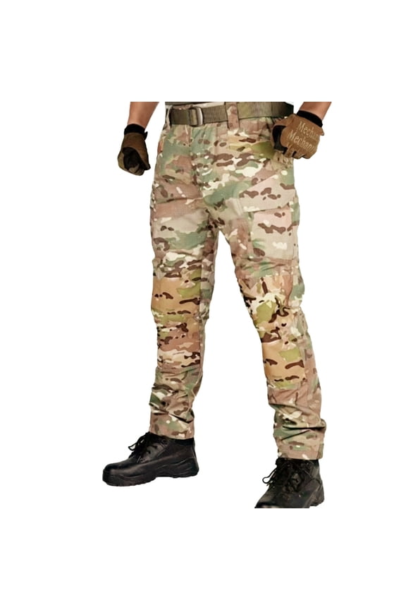 Mens Tactical Cargo Pants Camouflage Elastic Waist Cargo Pants for Men Lightweight Relaxed Fit Outdoor Athletic Trousers With Pockets