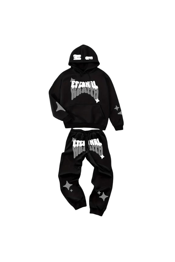 Mens Tracksuit Sets Casual 2 Peice Sweatsuit Set for Men Letter Graphic Y2K Hoodies Pants Streetwear Cozy Fall Winter Athletic Jogging Outfits