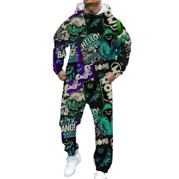 CONZONE Mens Tracksuit Sets Casual 2 Peice Sweatsuit Set for Men Casual Graphic Y2K Hoodies Pants Cozy Fall Winter Athletic Jogging Outfits