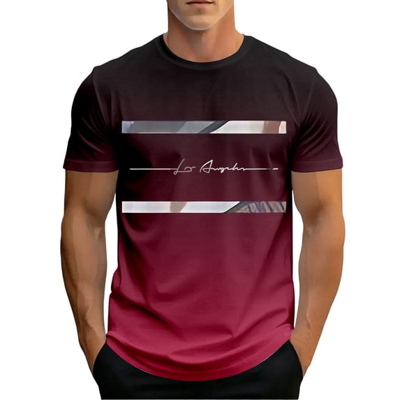 CONZONE Mens Tshirts Short Sleeve T-Shirts for Men Crew Neck Gradient Color Letter Graphic Casual Summer Tee Tops