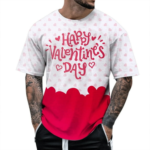 CONZONE Mens Valentines T-Shirts Short Sleeve T Shirts for Men Casual Crew Neck Valentine's Day Letter Graphic Lightweight Tees Soft Cozy Athletic Tops