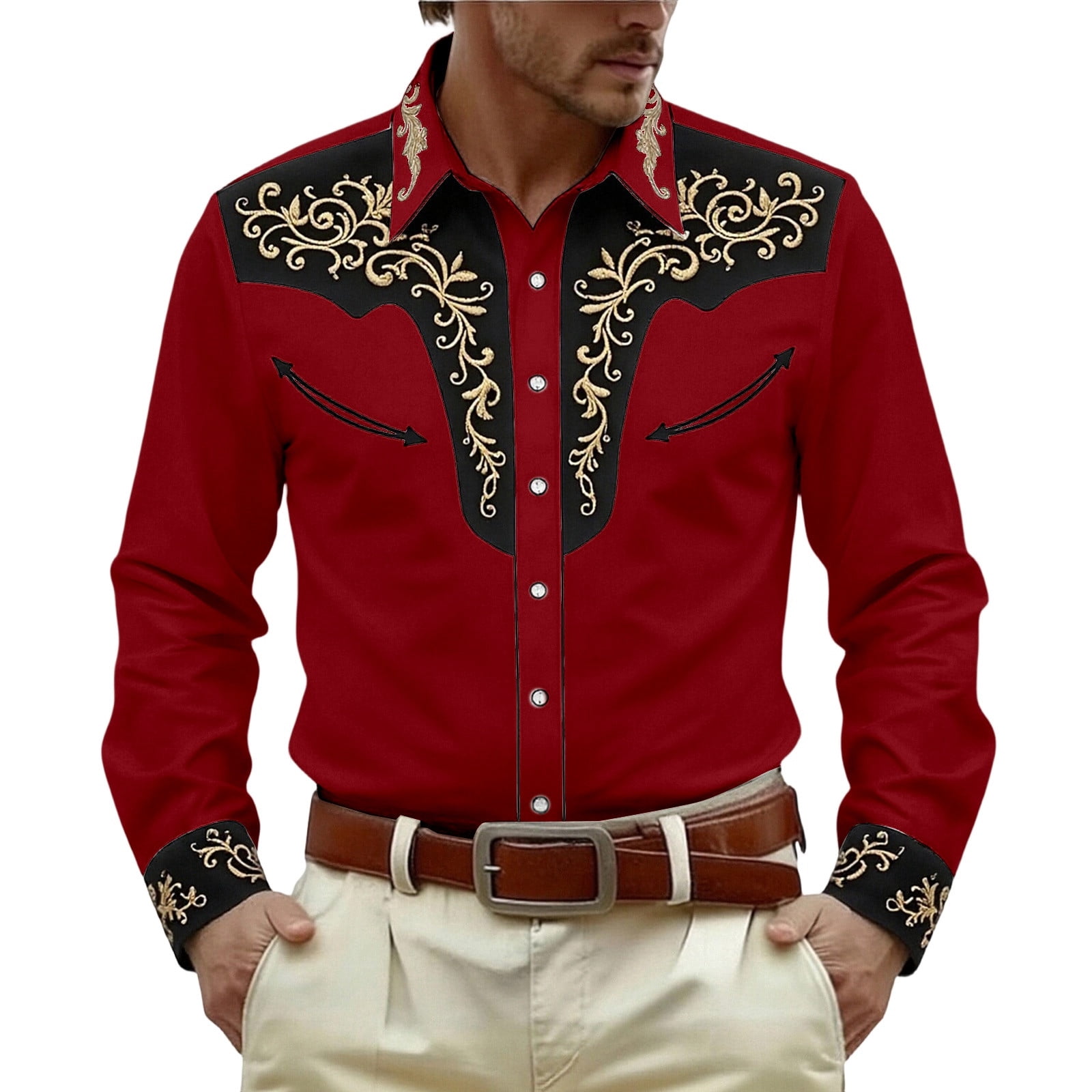 CONZONE Mens Western Cowboy Shirts Long Sleeve Buttons Down Shirts for ...