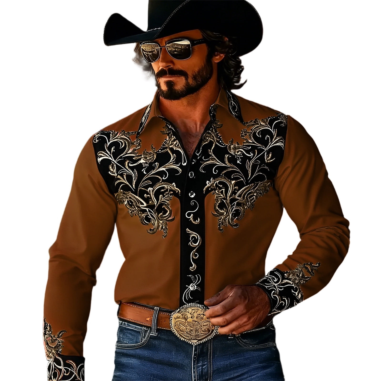 CONZONE Mens Western Cowboy Shirts Long Sleeve Buttons Down Shirts for ...