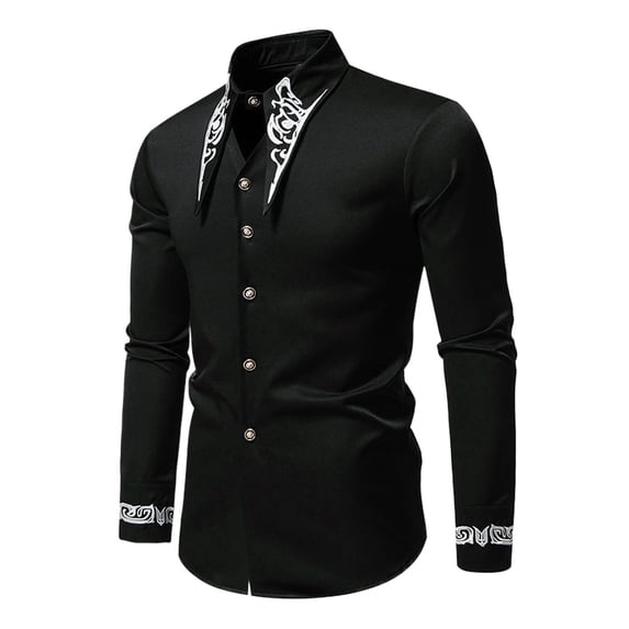 CONZONE Mens Western Cowboy Shirts Long Sleeve Shirts for Men Trendy Casual Graphic Lapel Soft Lightweight Tops