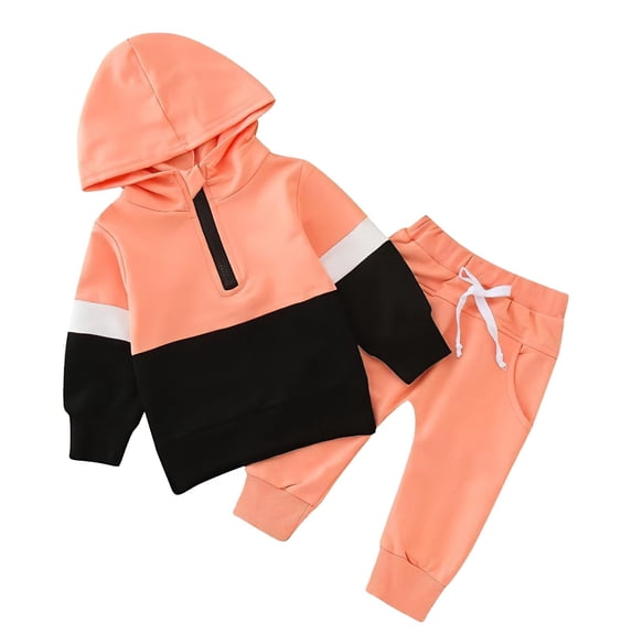 CONZONE Newborn Boys Outfits 2 Piece Patchwork Long Sleeve Zip Up Hoodies Jogger Pants Set Soft Fall Winter Clothes for Kids