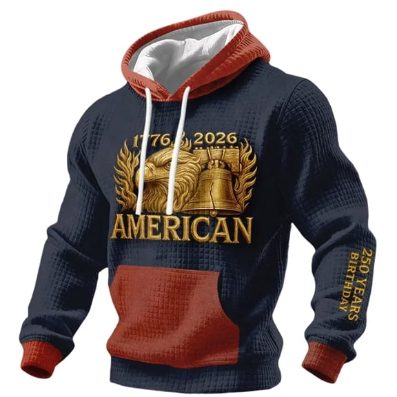 CONZONE Patriotic Men's Hoodies Usa Star Striped Embroidery Hoodie For Men Long Sleeve Pullover Hooded Sweatshirt Soft Fall Winter Sweatshirts
